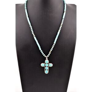 Turquoise Beaded Cross Necklace - Southwestern